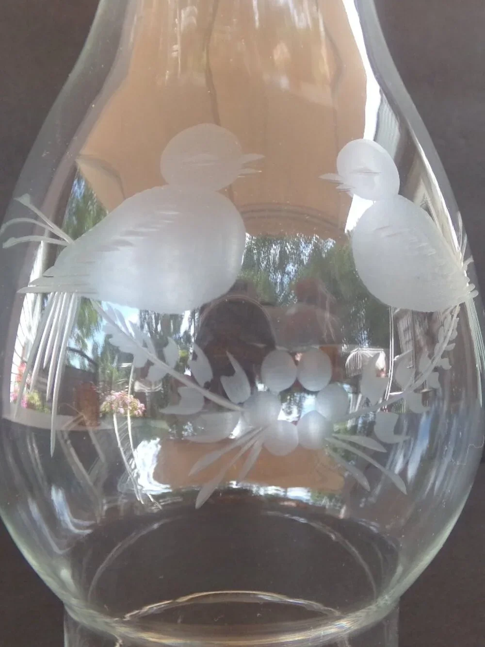Hurricane Lamp Globe Oil Chimney Clear Etched Birds Replacement Glass Cover